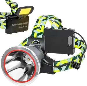 Super Bright LED Headlamp Rechargeable, High Lumen Waterproof 4 Modes Headlamp Flashlight, Lightweight Head Torch for Camping, Running, Hiking, Fishing (Spotlight-Yellow Light)