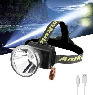Super Bright LED Headlamp Rechargeable Spotlight Headlight for Adults, 3 Lighting Modes high Lumen Searchlight for Working Outdoor Hunting Camping Fishing