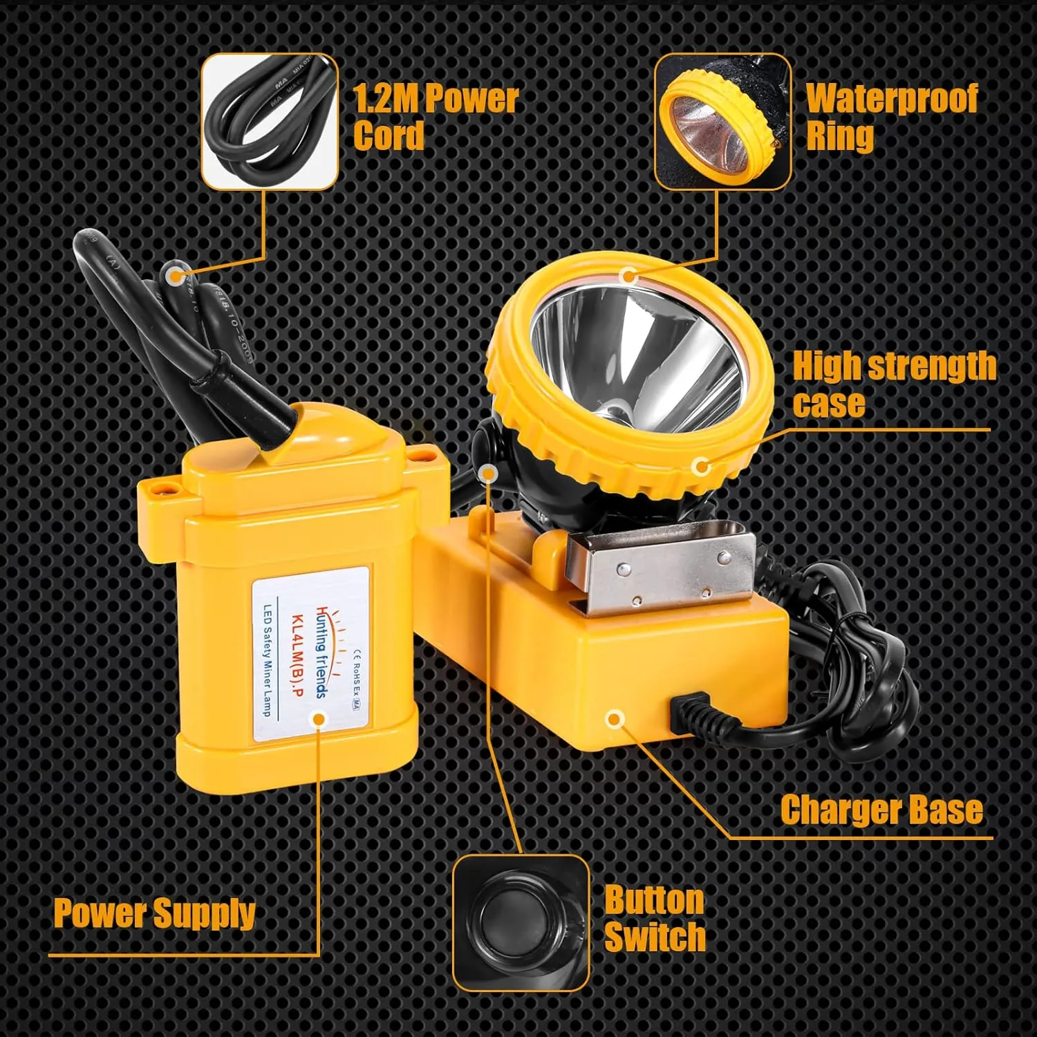 Super Bright LED Mining Headlamp – Rechargeable Waterproof Hard Hat Cap Light, Explosion-Proof Underground Miner Lamp for Tunnel, Coal Mine, Construction Work