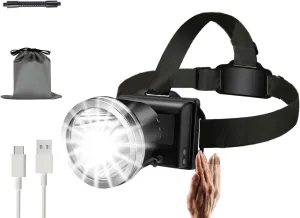 Super Bright Spotlight Hunting Head Lamp,USB C Rechargeable Led Headlamp,Waterproof Headlight for Forehead with long Battery Life, 90°adjustable Sensor Headlamps Flashlight for Outdoor,Fishing,Hiking