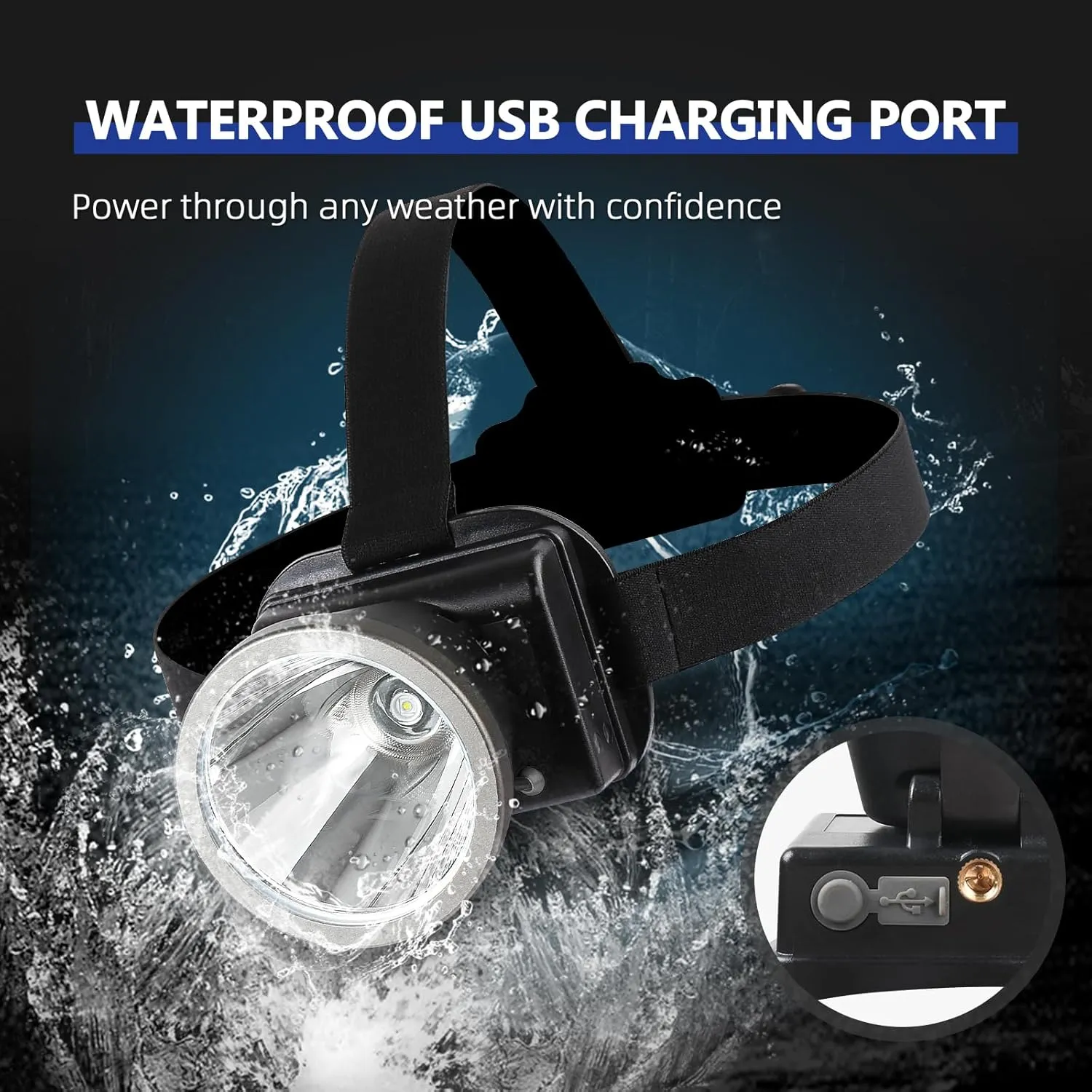 Super Bright Spotlight Hunting Head Lamp,USB C Rechargeable Led Headlamp,Waterproof Headlight for Forehead with long Battery Life, 90°adjustable Sensor Headlamps Flashlight for Outdoor,Fishing,Hiking