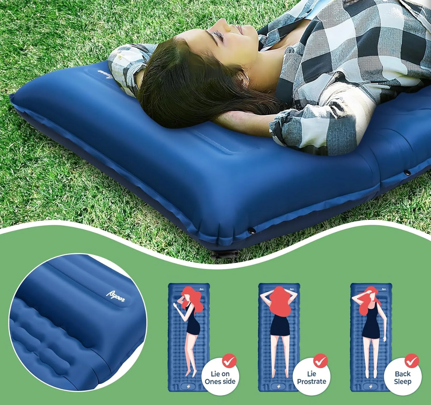 Super Thick Camping Sleeping Pads 76.7 x 26 x 5 Inflatable Sleeping Mat with Pillow Built-in Pump,Ultralight & Portable Backpacking Sleeping Pad with Carry Bag for Camping Hiking,Blue