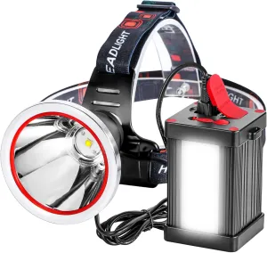Superbright Bright LED Headlamp Powerful Portable Rechargeable Headlight Flashlight with External Side Light for Camping Biking Hunting Fishing (White Light)
