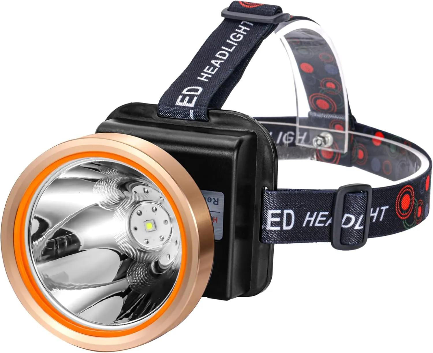 Superbright LED Rechargeable Headlamp,High Power 2 Light Modes Waterproof Headlight Adjustable Gold Head Troch Lamp for Hunting Fishing Hiking(White Light)