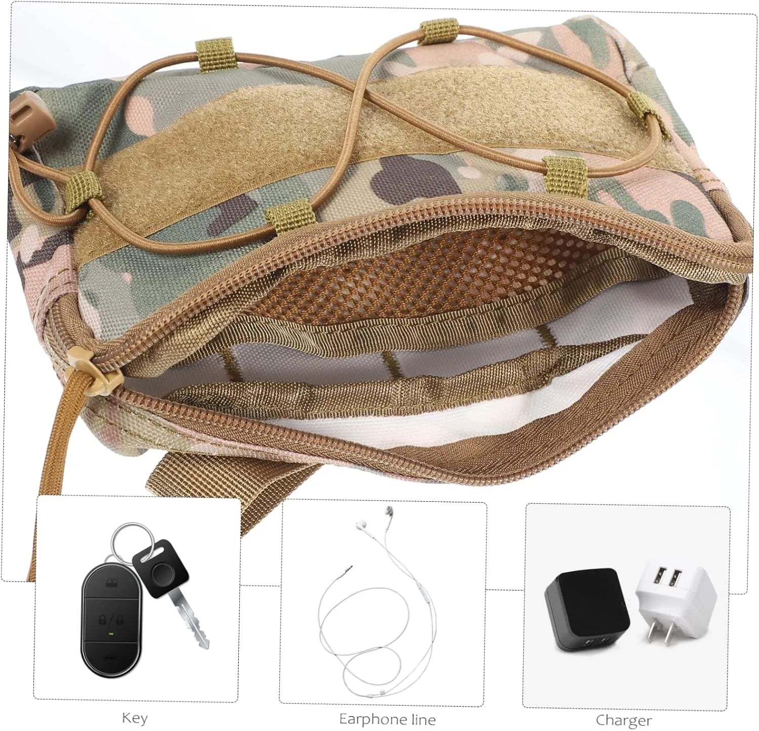 SUPVOX 3pcs Headphone Waist Pouch for Outdoor Activities Utility Pouch Zipper Design Easy to Carry Hook for Camping Hiking Fishing Climbing Multi-purpose Fanny Pack Camouflage Color