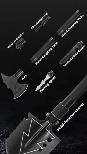Survival Shovel Pro 24 Functions, High Carbon Steel Folding Shovel Axe with Fire Starter, Glass Breaker, Compass, MOLLE Bag for Outdoor