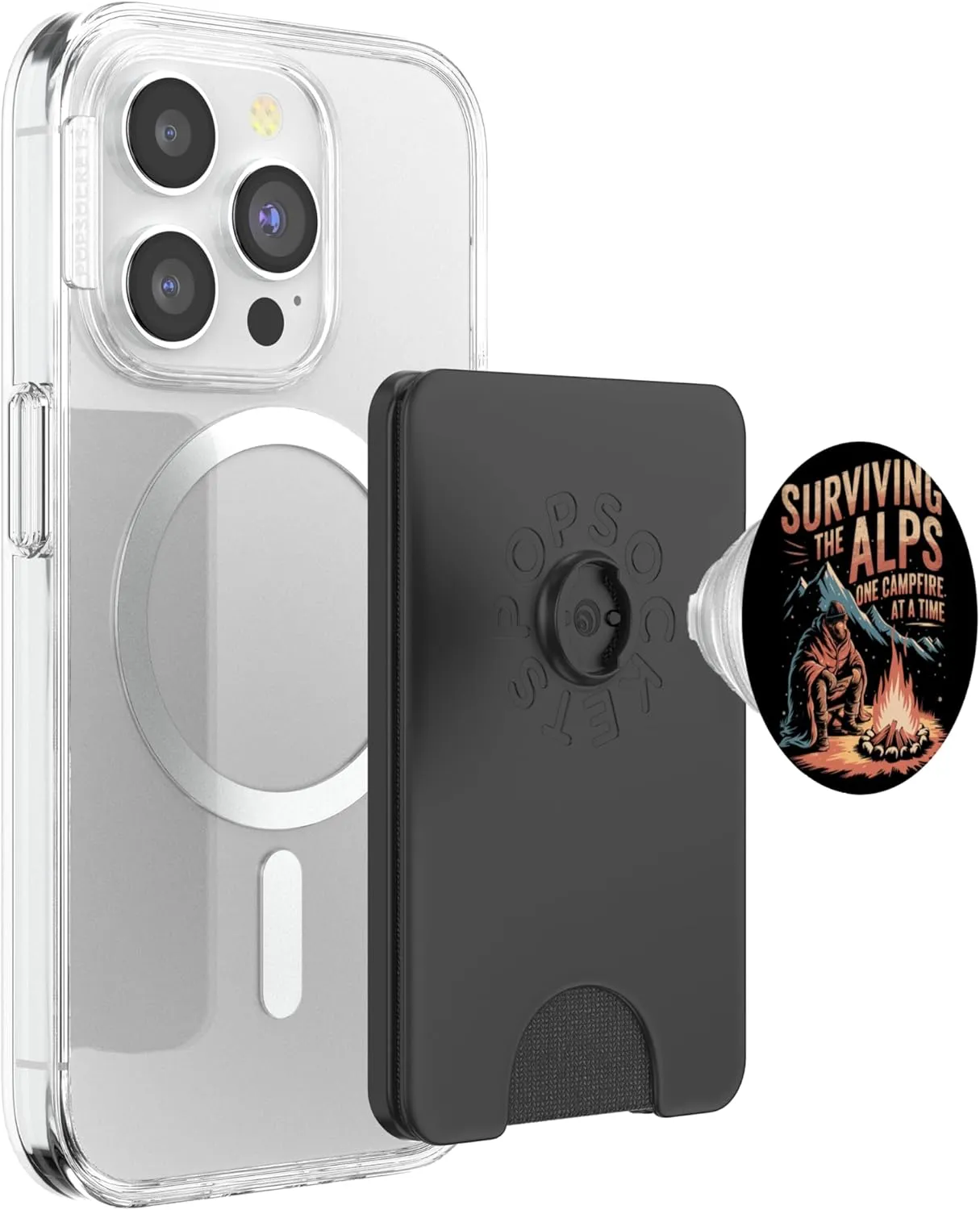 Surviving the Alps One Campfire at a Time Alpine Camping PopSockets PopWallet for MagSafe