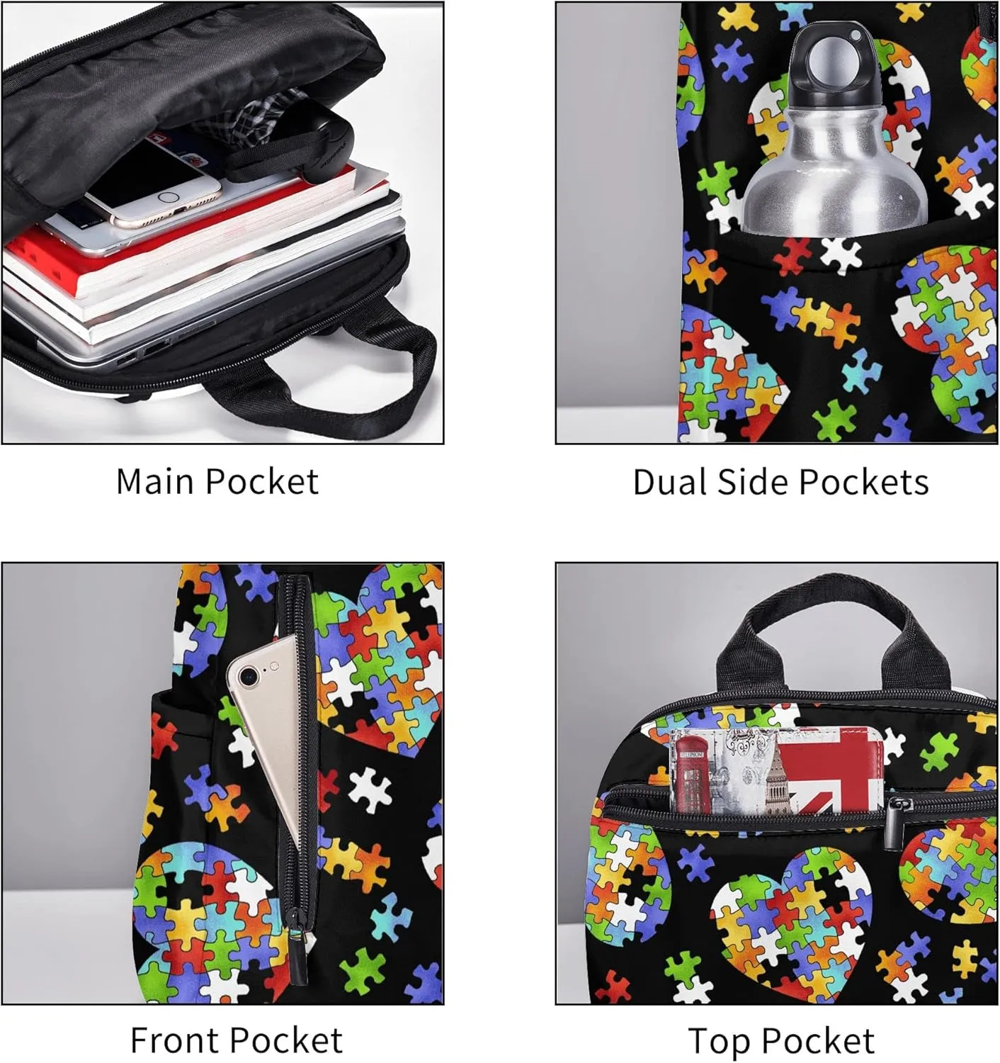 SWEET TANG Colorful Autism Awareness Backpack Lightweight Backpack for College Travel Work for Men and Women