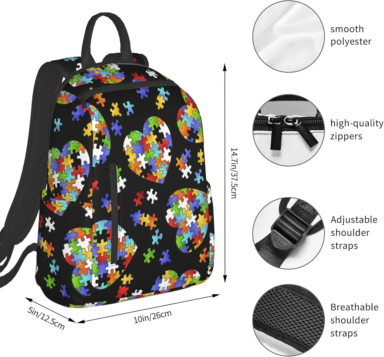 SWEET TANG Colorful Autism Awareness Backpack Lightweight Backpack for College Travel Work for Men and Women