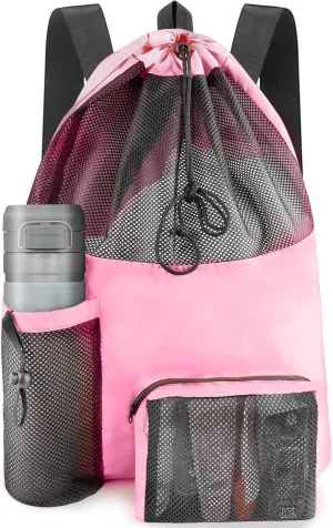 Swim Mesh Beach Bag, Waterproof Gym Bags for Women and Men, Large Pool Bag Swimming Gear Drawstring Backpack