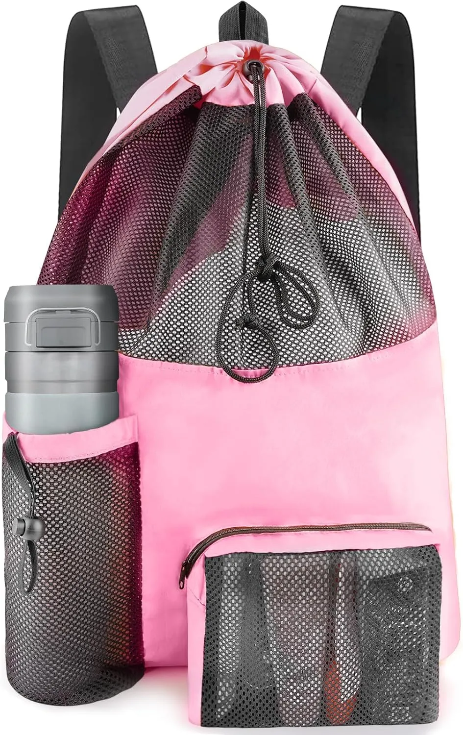 Swim Mesh Beach Bag, Waterproof Gym Bags for Women and Men, Large Pool Bag Swimming Gear Drawstring Backpack