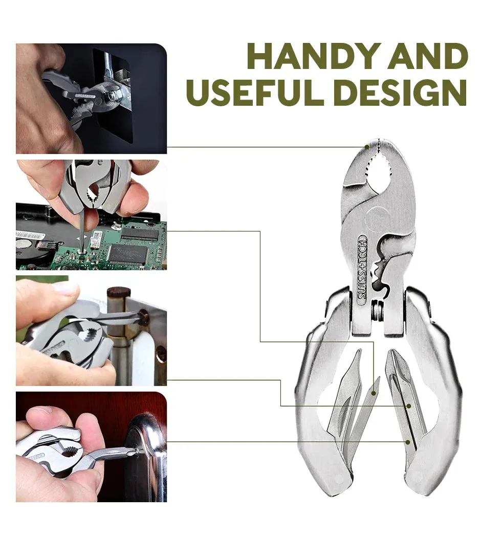SWISS 9 IN 1 Mini Multifunctional Pliers Pocket EDC Multitool Keychain Screwdriver Outdoor Hiking Gear Small Bottle Opener