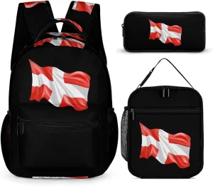 Switch Flag Printed Backpack Set Travel Laptop Backpack with Lunch Bag And Pencil Bag
