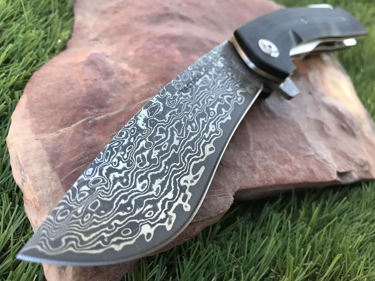 TACTICAL GEARZ Damascus Pocket Folding Knife, G10 Handle, Multi-Layered Damascus Steel VG10 Blade, Includes Sheath (Deimos XT)