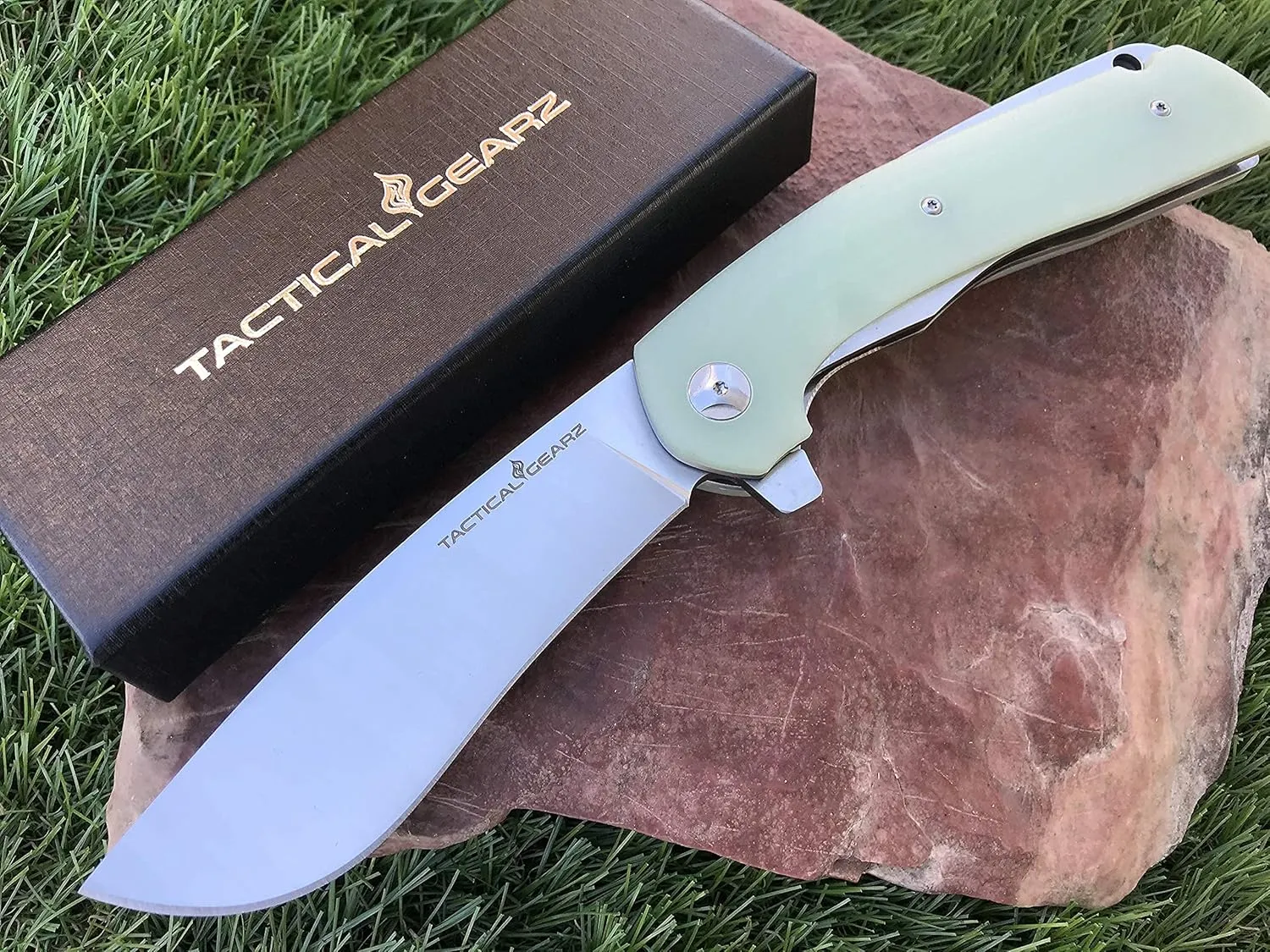 TACTICAL GEARZ Pocket Folding Knife, G10 Handle, D2 Steel Blade, Includes Sheath (Deimos Ice)