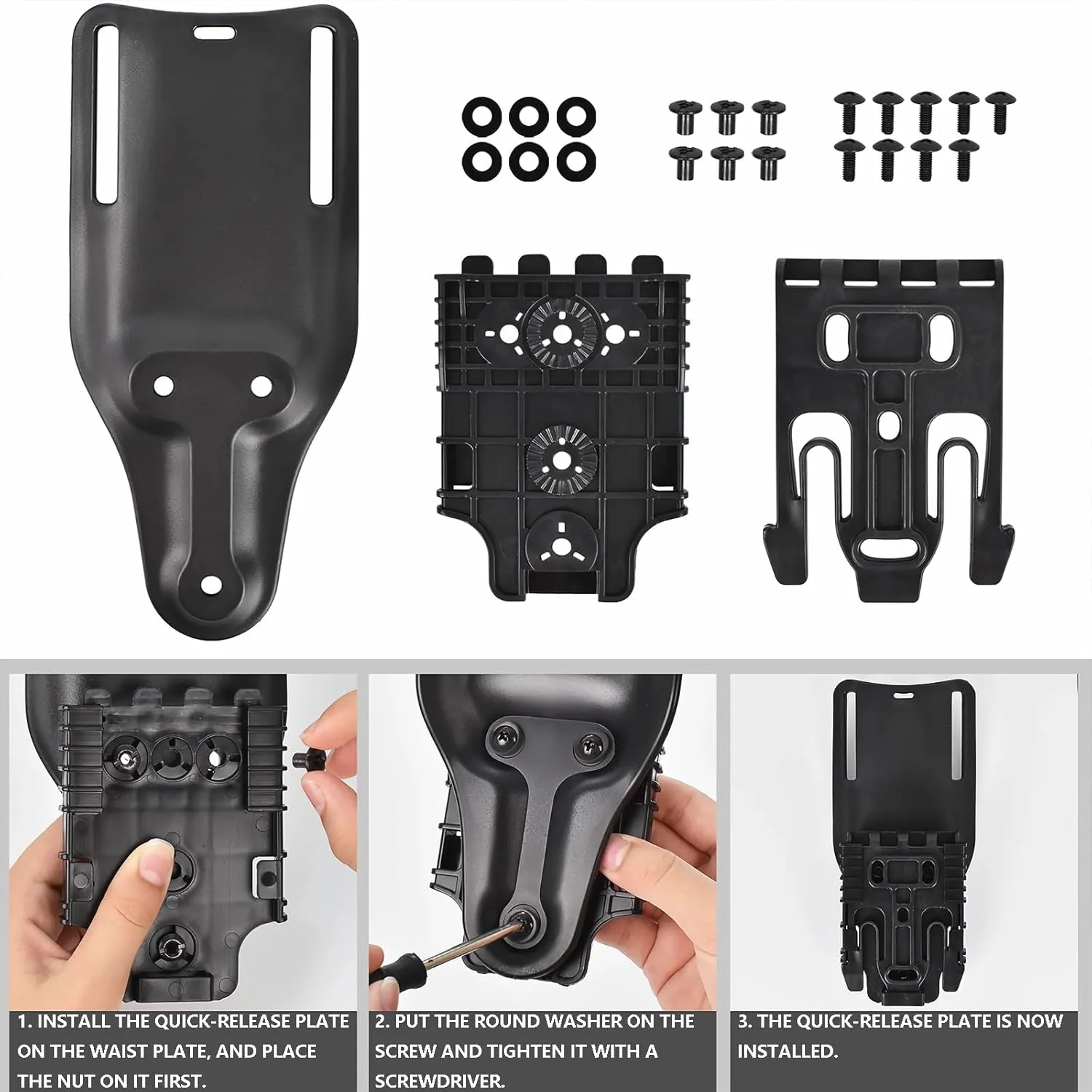 Tactical Quick Locking System Kit with Fork Duty Receiver Plate, Mid-Ride Universal Belt Loop Platform, Quick Draw Holsters