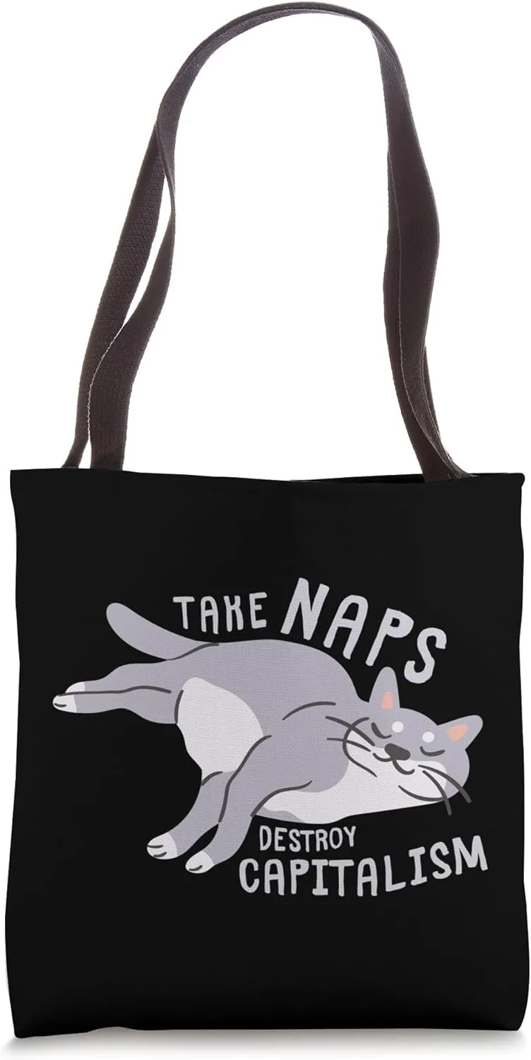 Take Naps, Destroy Capitalism - Funny Communist Cat Tote Bag