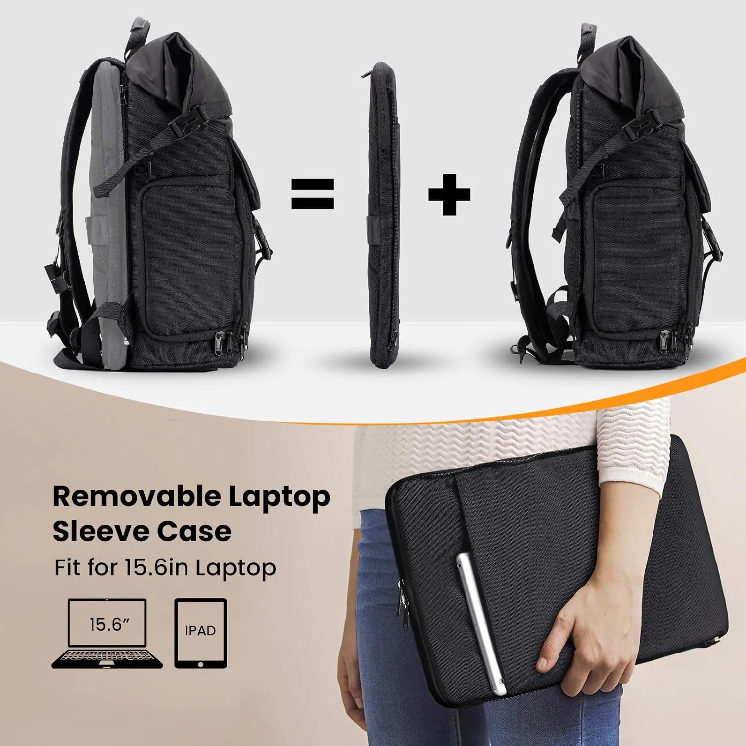 TARION Camera Backpack with Removable 16inch Laptop Sleeve Canvas Camera Bag Photography Backpack for DSLR SLR Mirrorless Cameras Video Camcorder Waterproof Raincover Black Rolltop DSLR Backpack