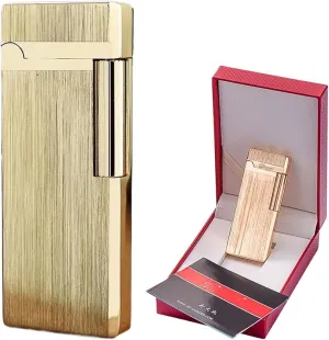 TARVIT Butane Soft Flame Lighter，Side Slip Wheel Ignition Flint Ingnition，Adjustable Flame ，Refillable Gas ，Portable Slim Lighter Can Be Put in to The Cigarette Box 【No Gas】 (Color : Brushed Gold)