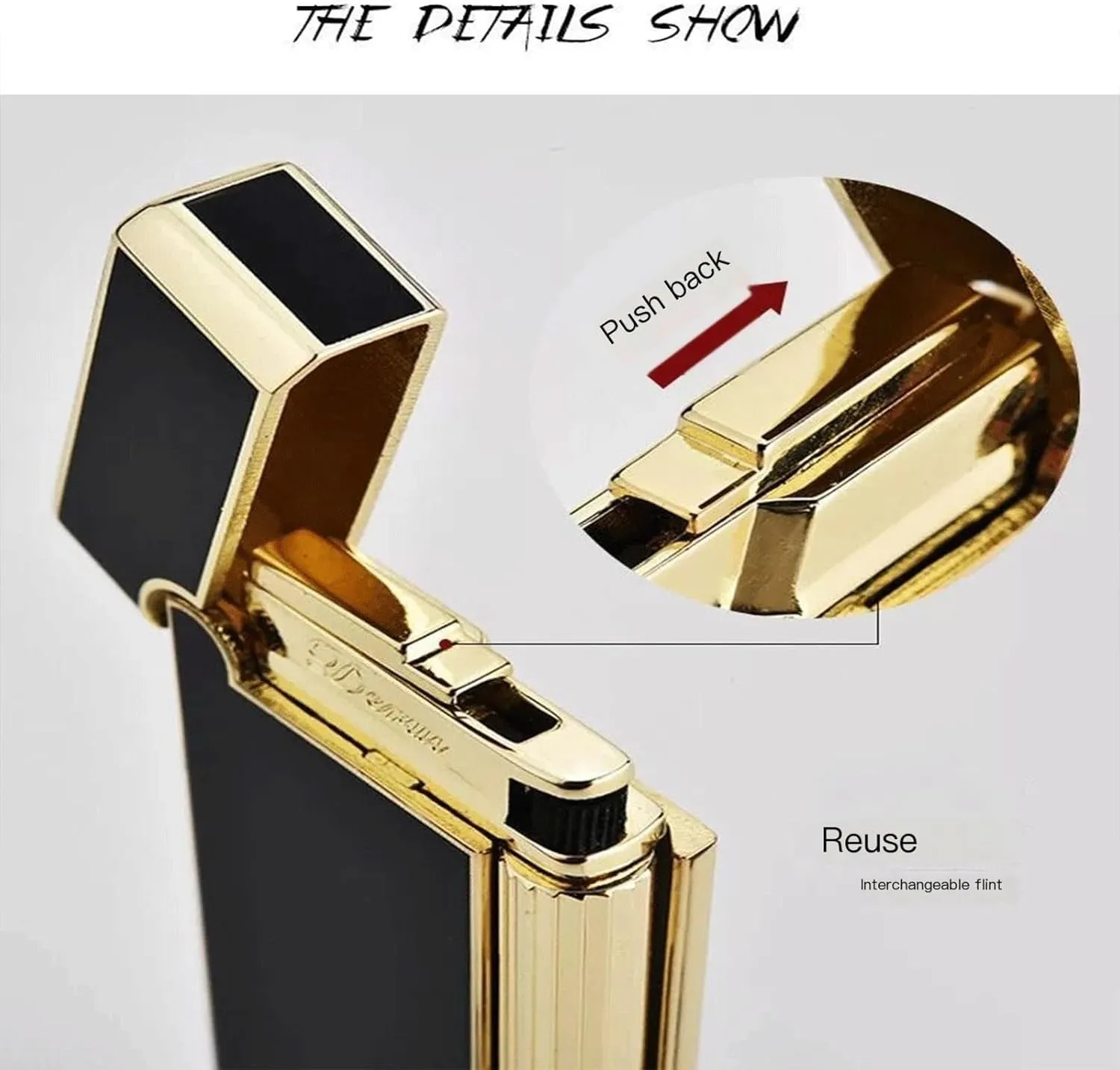 TARVIT Butane Soft Flame Lighter，Side Slip Wheel Ignition Flint Ingnition，Adjustable Flame ，Refillable Gas ，Portable Slim Lighter Can Be Put in to The Cigarette Box 【No Gas】 (Color : Brushed Gold)