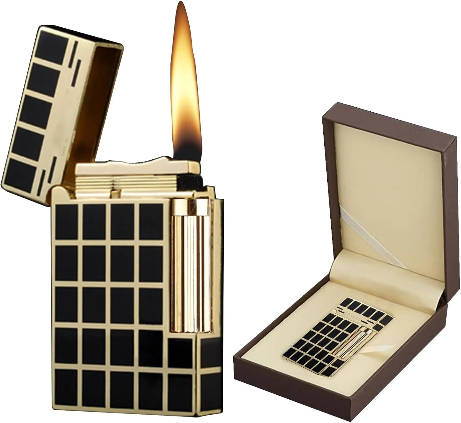 TARVIT Traditional Soft Flame Cigar Lighter Inflatable Brass Lighters with Adjustable Flame Dial, Vertical Ignition Roller Wheel Flint Ingnition for Gift Men (Color : Silver Plaid)