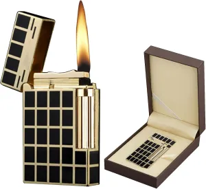 TARVIT Traditional Soft Flame Cigar Lighter Inflatable Brass Lighters with Adjustable Flame Dial, Vertical Ignition Roller Wheel Flint Ingnition for Gift Men (Color : Silver Plaid)