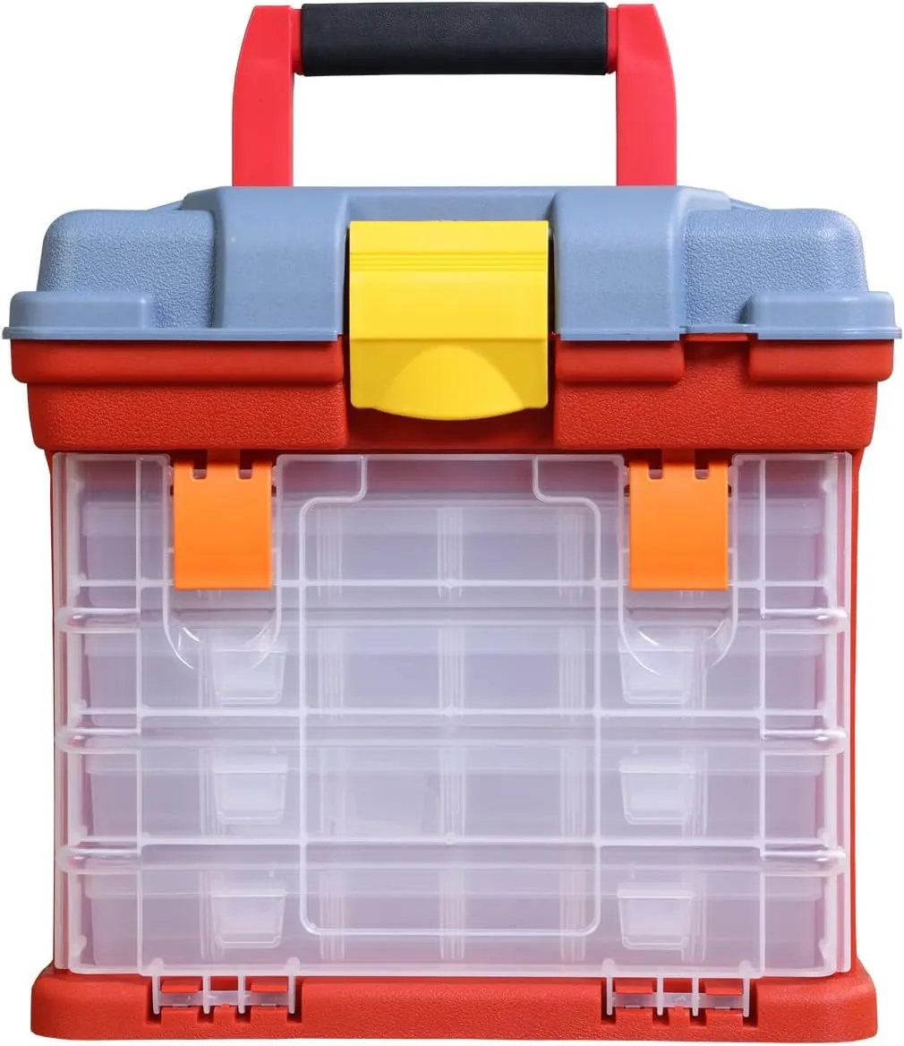 TCE AG2154CU Torin Fishing Tackle Box: Portable Storage Tool Box with 4 Drawers and 19 Compartments Each for Hardware, Fish Tackle, Beads and more, Red