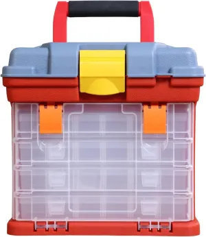 TCE AG2154CU Torin Fishing Tackle Box: Portable Storage Tool Box with 4 Drawers and 19 Compartments Each for Hardware, Fish Tackle, Beads and more, Red
