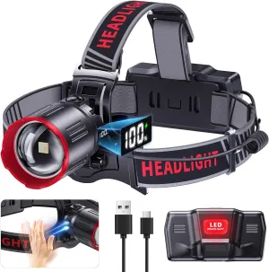 TDT 2000 LUMENS LED Rechargeable Head Lamps, Zoomable Headlamp with 6 Modes & IPX7 Waterproof, 120° Adjustable Head Lights for Forehead for Outdoor, Camping, Hard Hat, Hunting,Fathers Day Gift