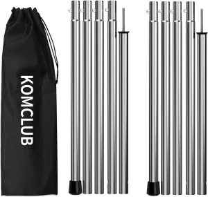 Telescoping Tent Poles - Adjustable Heavy Duty Camping Poles - Thickened Stainless Steel - Set of 2 - For Tarp, Awning, Canopy, Beach Shelter, Sun Sails