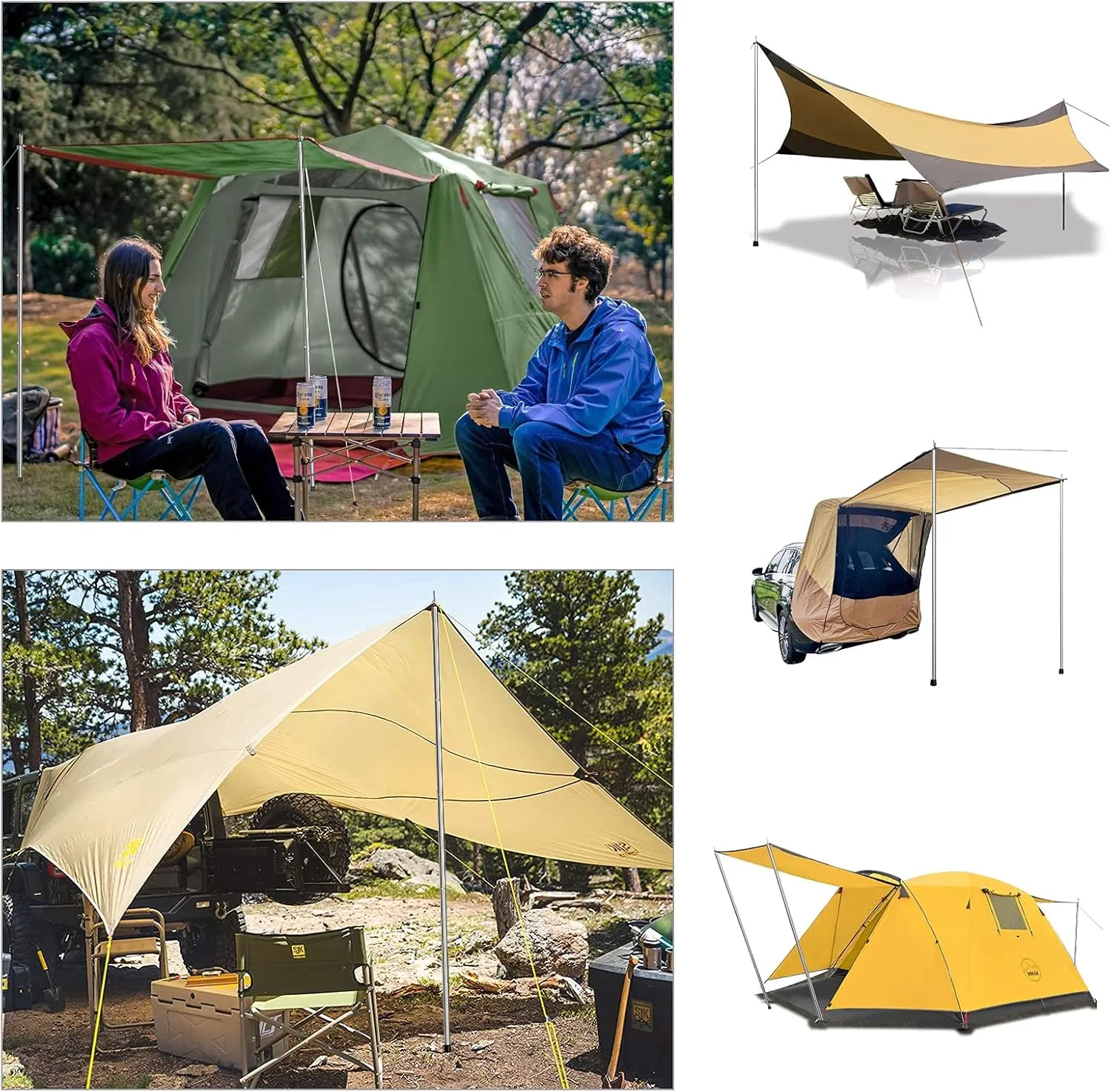 Telescoping Tent Poles - Adjustable Heavy Duty Camping Poles - Thickened Stainless Steel - Set of 2 - For Tarp, Awning, Canopy, Beach Shelter, Sun Sails