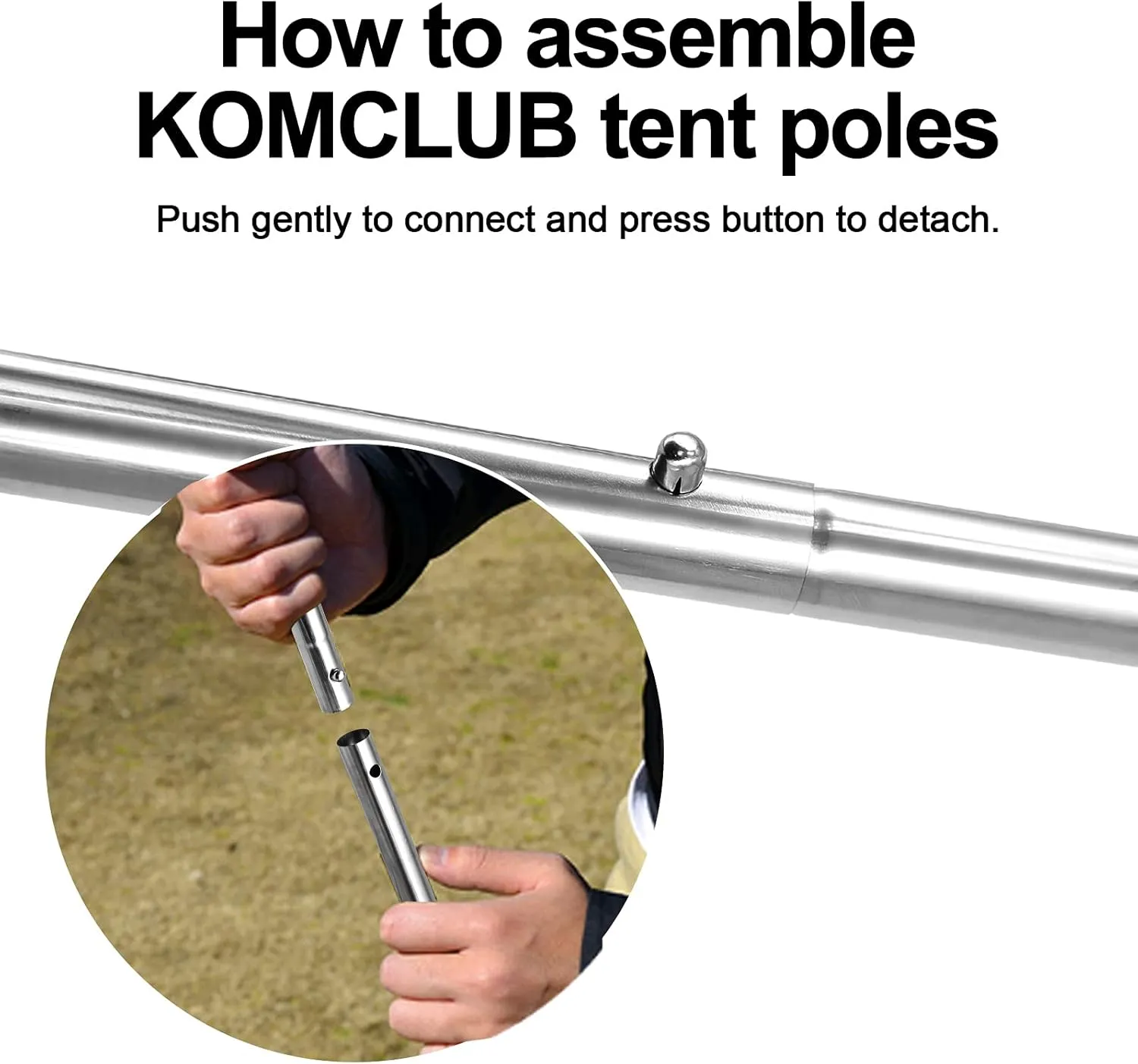 Telescoping Tent Poles - Adjustable Heavy Duty Camping Poles - Thickened Stainless Steel - Set of 2 - For Tarp, Awning, Canopy, Beach Shelter, Sun Sails