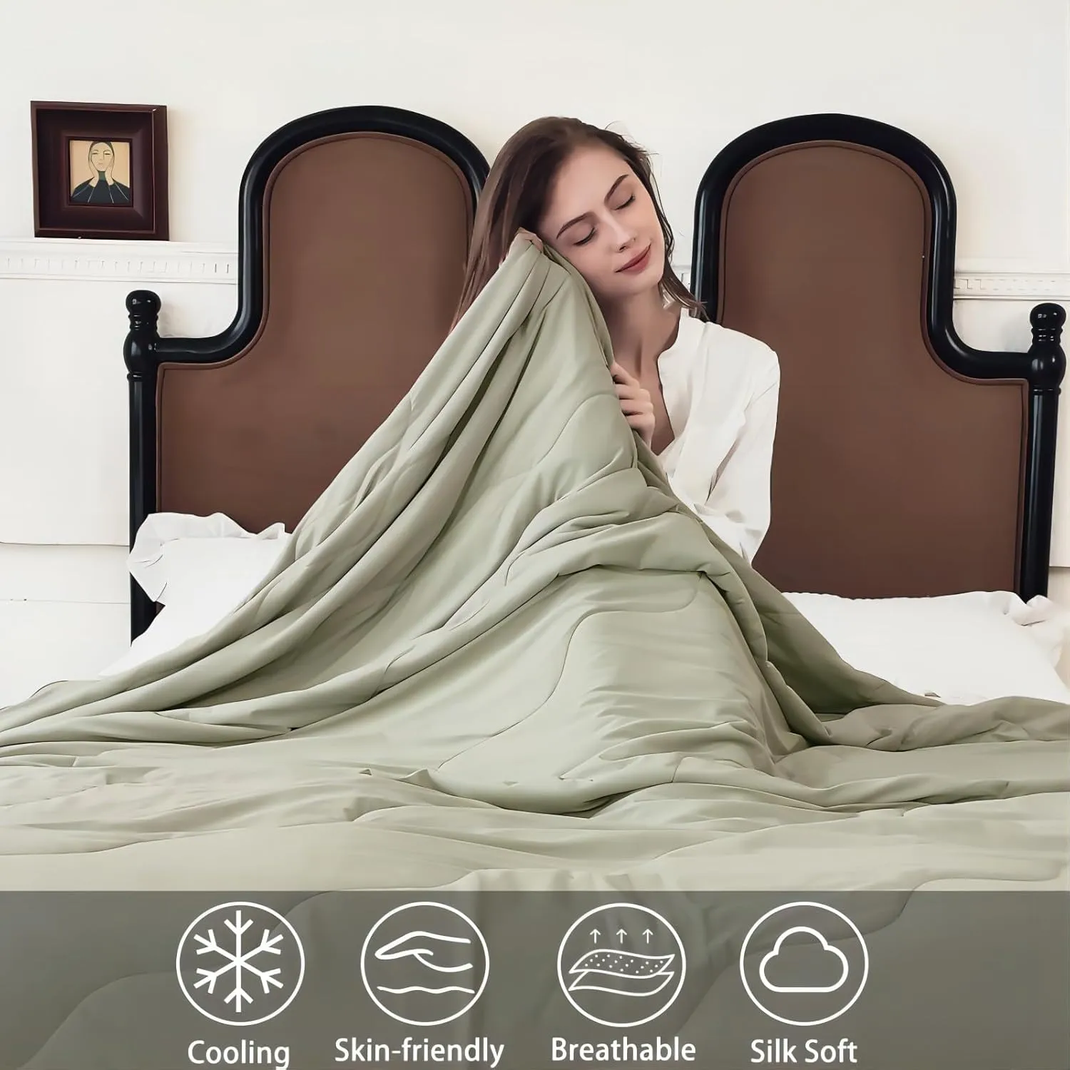 TELUS Cooling Comforter King/Cali King, Double Side Arc-Chill Cooling Blanket, Lightweight Summer Quilt for Hot Sleeper Night Sweat, 90 x 106 Inches, Green