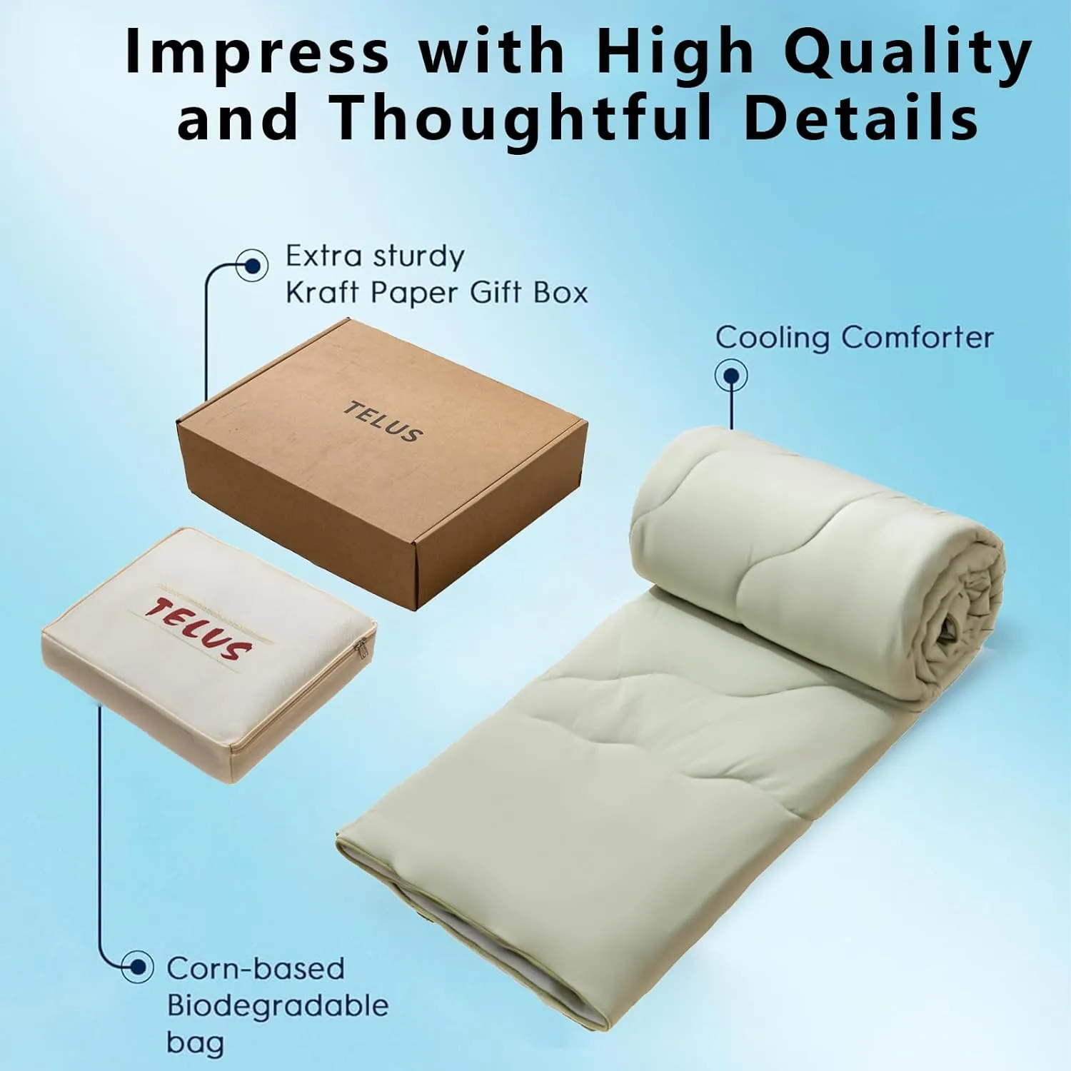 TELUS Cooling Comforter King/Cali King, Double Side Arc-Chill Cooling Blanket, Lightweight Summer Quilt for Hot Sleeper Night Sweat, 90 x 106 Inches, Green