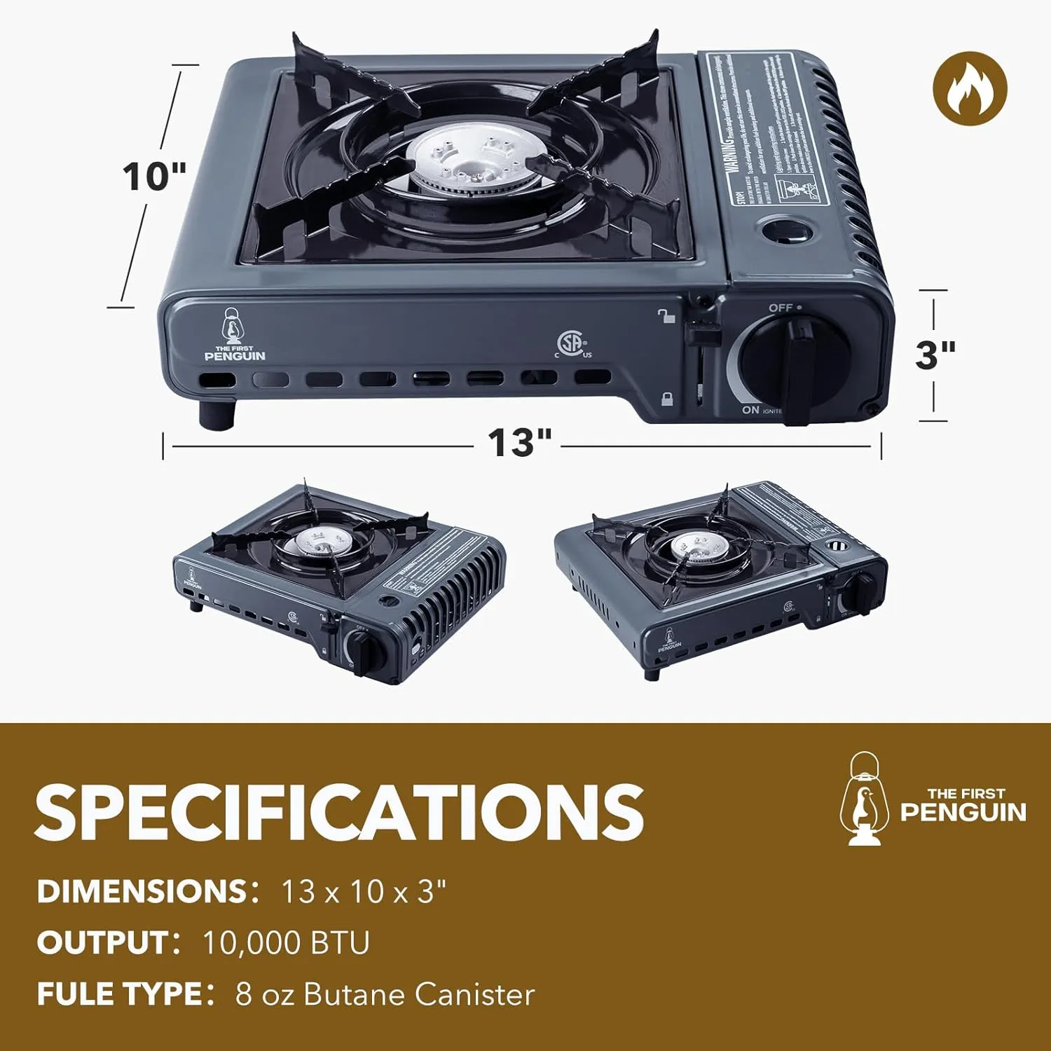 The First Penguin Portable Camping Stove - with Carrying Case 10,000 BTU Great for Emergency Preparedness Kit, High Power Butane Stove, Perfect for Camping, Hiking and Emergency-Black
