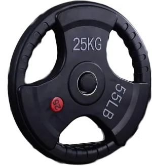 Three-Hole Rubber Barbell Weight Plates with Stainless Steel Grip for Home Fitness Training - 20kg (44lbs)
