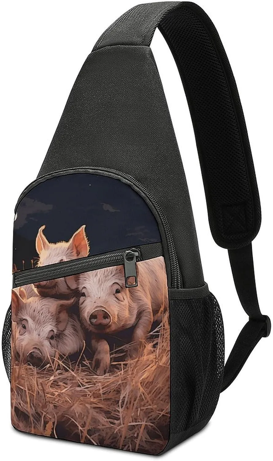 Three Pigs Sleeping Sling Bag Mini Crossbody Bags Travel Daypack Fanny Chest Bag Sling Backpack for Men Women