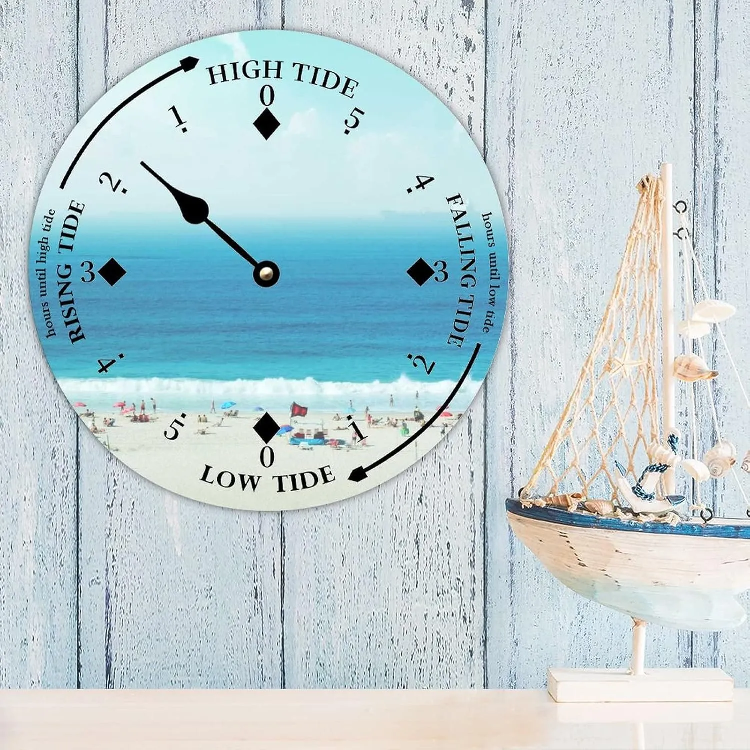 Tide Clock with High and Low Tide Vacation Wall Wooden Moon Tidal Clock Ocean Time Coastal Clock Nautical Tide Movement Clock for Beach House Deck Board
