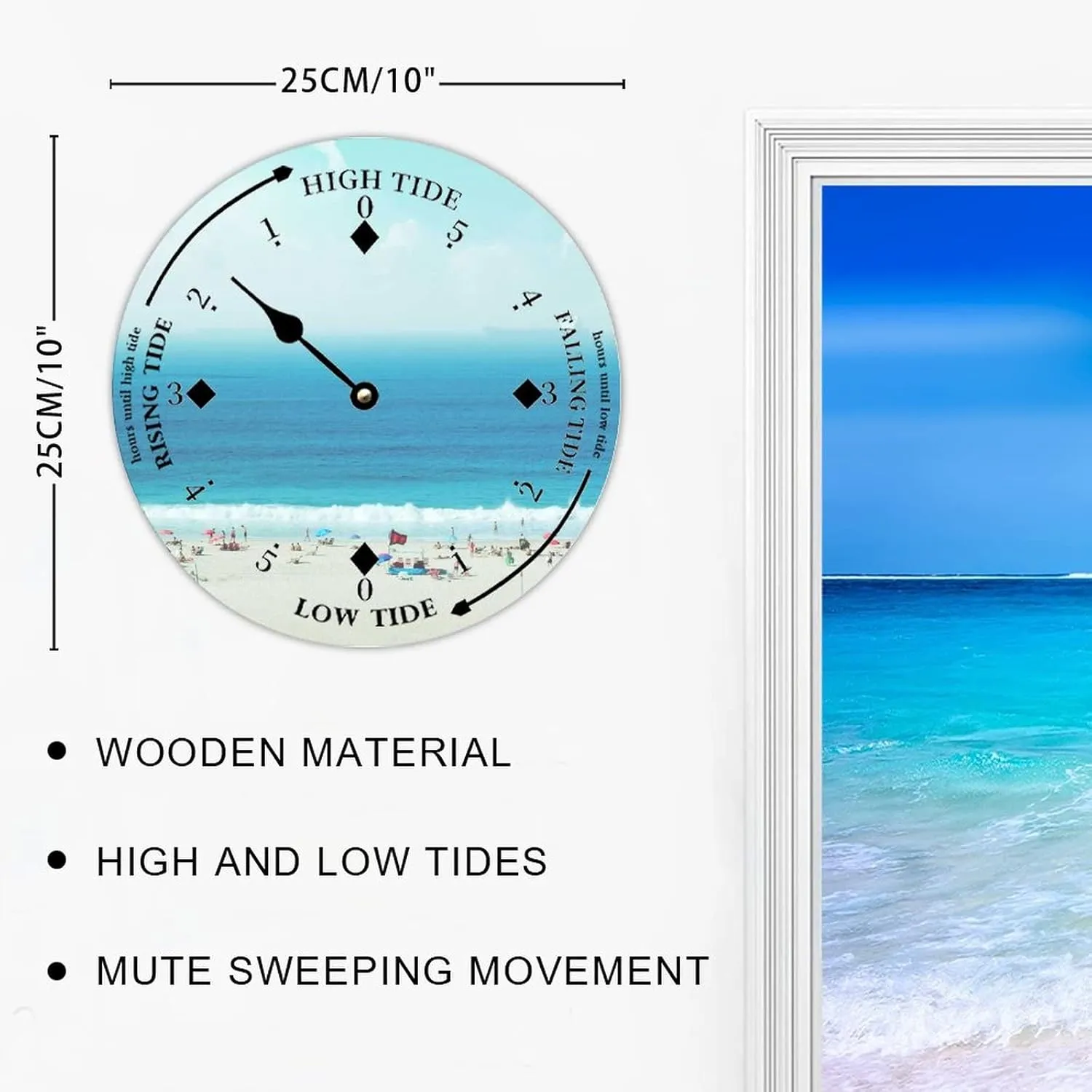 Tide Clock with High and Low Tide Vacation Wall Wooden Moon Tidal Clock Ocean Time Coastal Clock Nautical Tide Movement Clock for Beach House Deck Board
