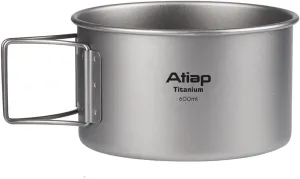 Titanium Bowl Pot with Foldable Handle, Single-Wall Titanium Cooking Tableware Bowl with Folding Handle for Outdoor Camping Hiking Picnic (600ML)