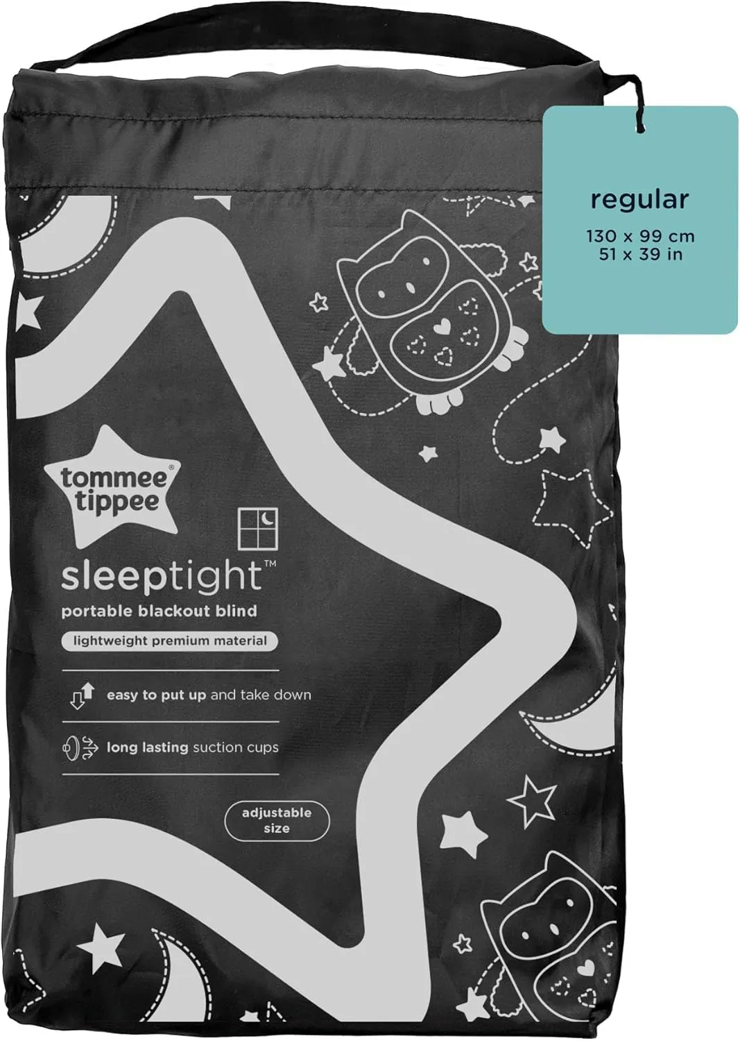 Tommee Tippee Sleeptime Portable Blackout Blind with Suction Cups, Adjustable and Lightweight, Regular, 130 x 99cm