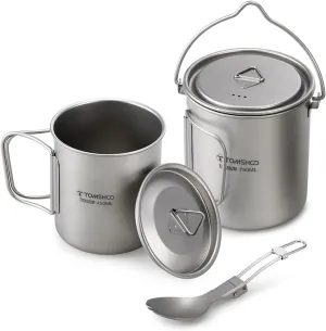 TOMSHOO Camping Titanium Pot Outdoor Titanium Mug with Lid Camping Coffee Cup with Foldable Handle for Camping Hiking Travelling Backpacking Camping Open Fire