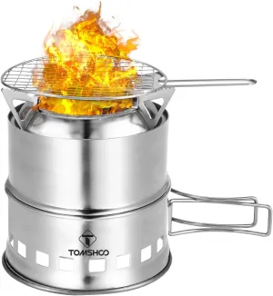 TOMSHOO Portable Folding Windproof Wood Burning Stove Compact Stainless Steel Alcohol Stove Outdoor Camping Hiking Backpacking Picnic BBQ