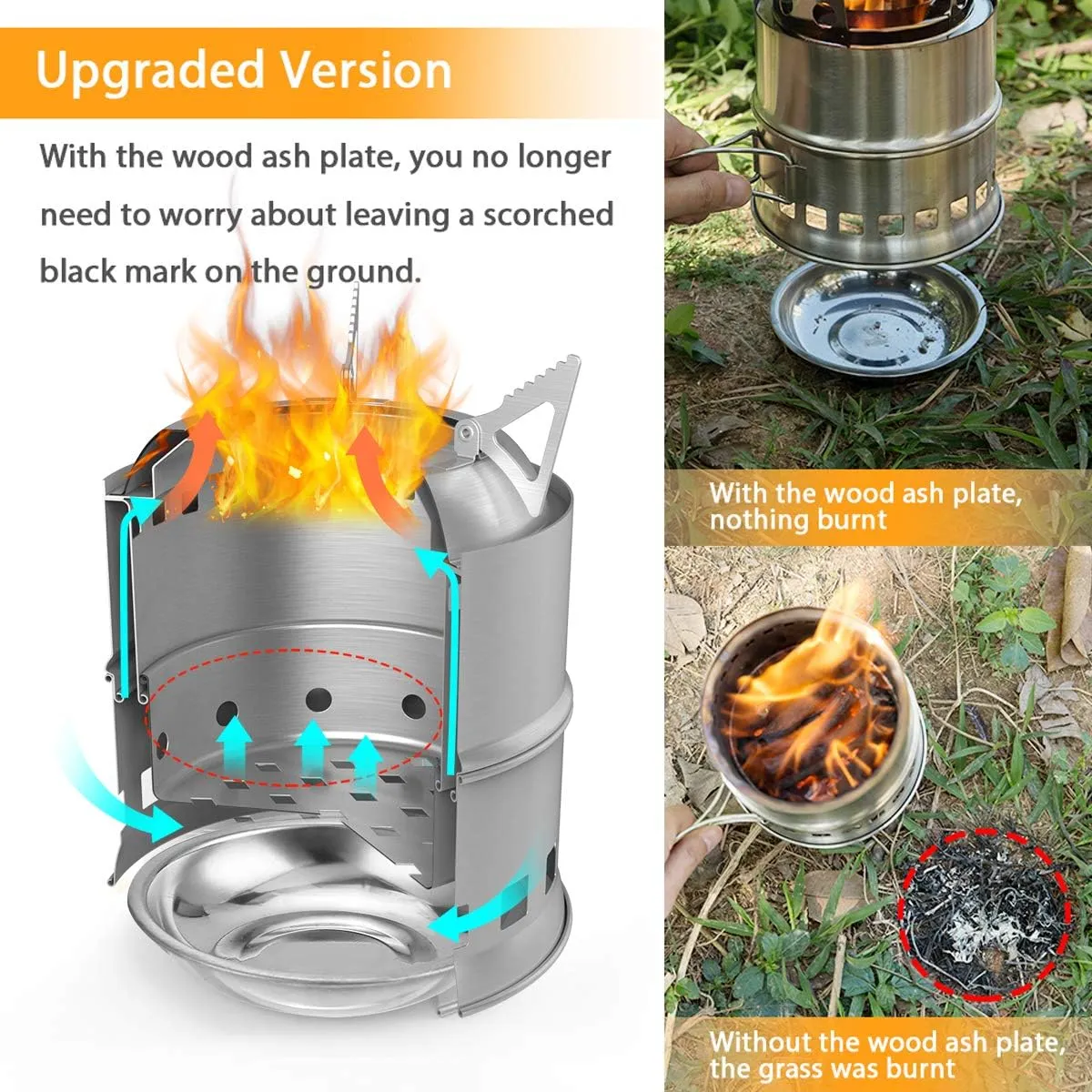 TOMSHOO Portable Folding Windproof Wood Burning Stove Compact Stainless Steel Alcohol Stove Outdoor Camping Hiking Backpacking Picnic BBQ