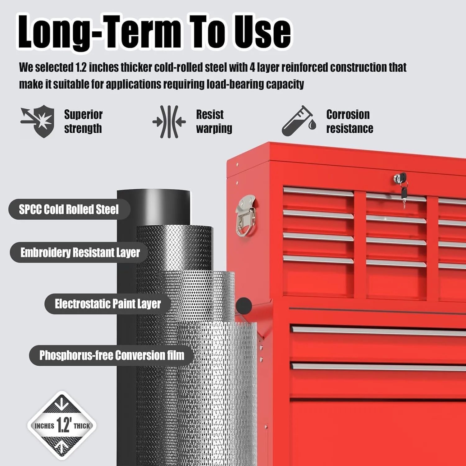 Tool Chest, 8-Drawer Rolling Storage Cabinet, 2 in 1 Detachable Top Tool Box,Lockable Wheels, Locking Mechanism Drawer, Side Hooks, Liner, Metal Cart for Garage, Red