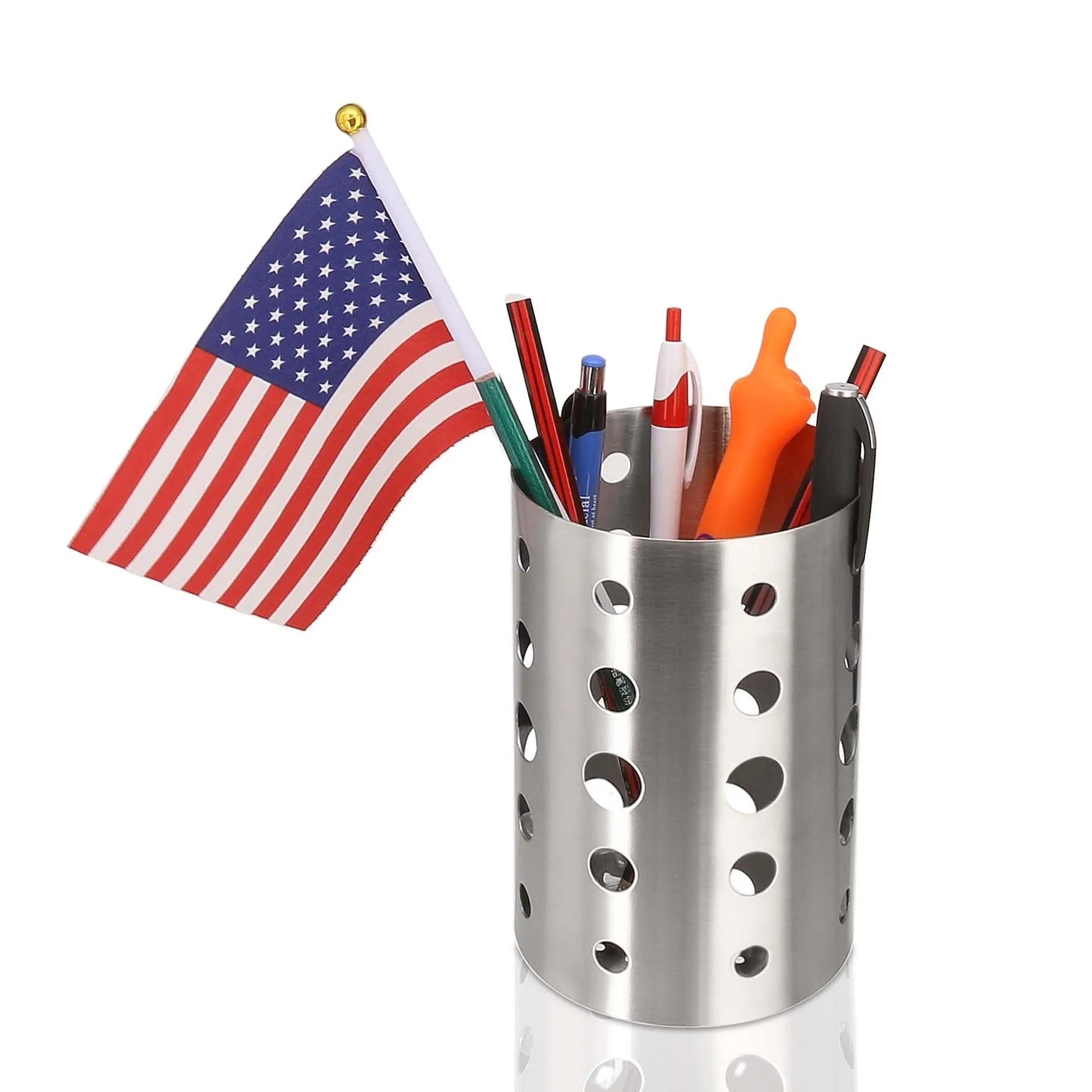Topoko Thick Stainless Steel Circular Hole Tableware Cage Chopsticks Tube Storage, Brush Holder,kitchen caddy,Utensil Holder (4X6 Inch)