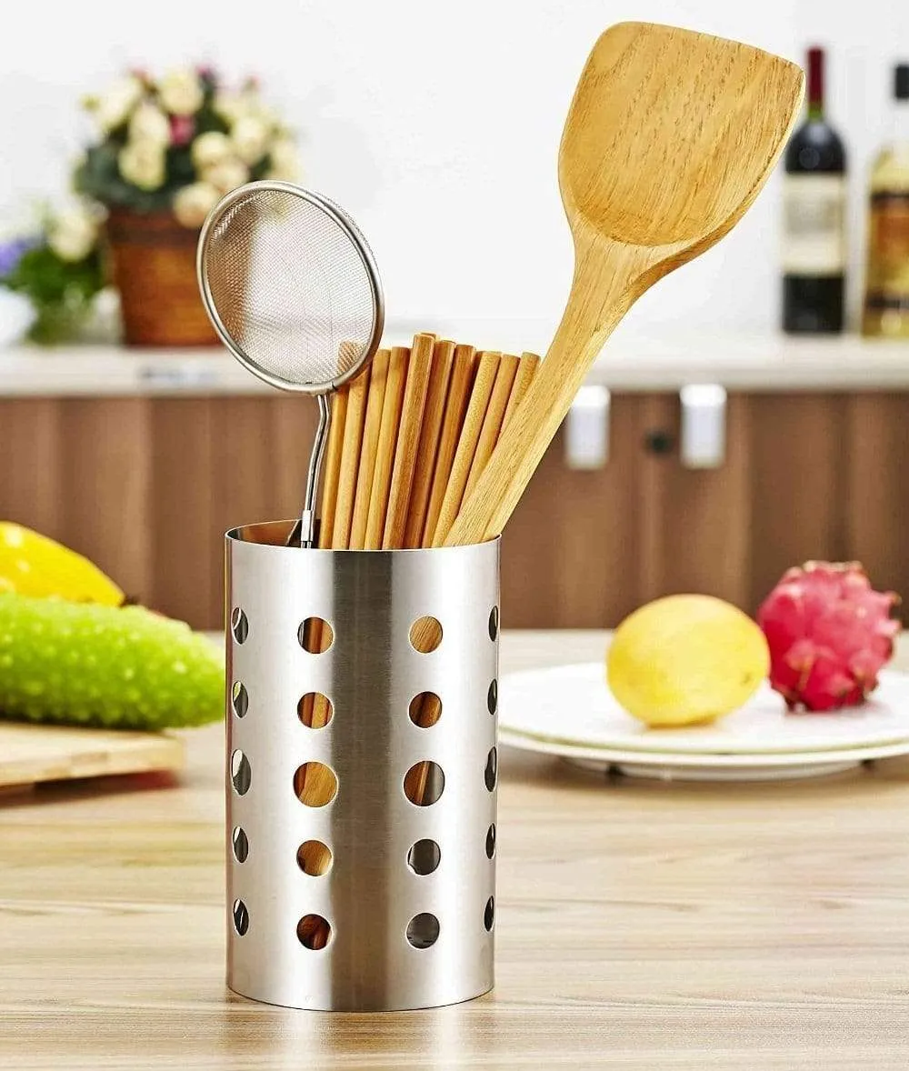 Topoko Thick Stainless Steel Circular Hole Tableware Cage Chopsticks Tube Storage, Brush Holder,kitchen caddy,Utensil Holder (4X6 Inch)