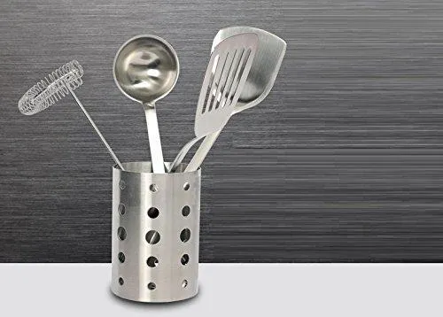 Topoko Thick Stainless Steel Circular Hole Tableware Cage Chopsticks Tube Storage, Brush Holder,kitchen caddy,Utensil Holder (4X6 Inch)