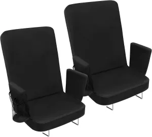 TOPSKY Stadium Seat with High Back Support, 26.2”Height, 19.1”Width (Seat 17.7”), Wide Bleacher Seats with 2 Hook, Picnic Seat，XY-CR-693-W43H(2PCS Black)