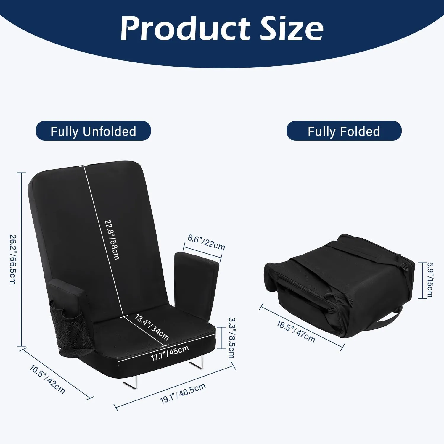 TOPSKY Stadium Seat with High Back Support, 26.2”Height, 19.1”Width (Seat 17.7”), Wide Bleacher Seats with 2 Hook, Picnic Seat，XY-CR-693-W43H(2PCS Black)